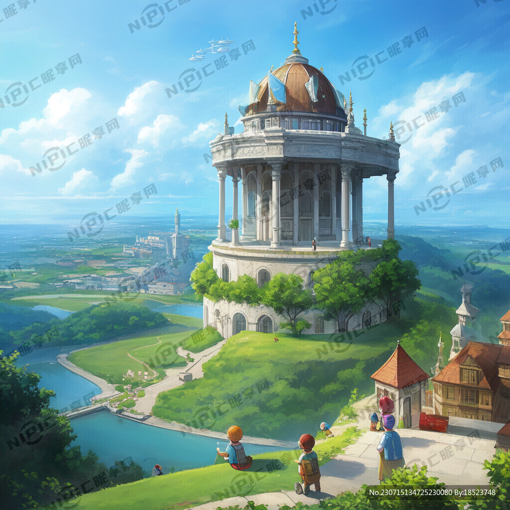 五个小孩子在楼顶玩耍