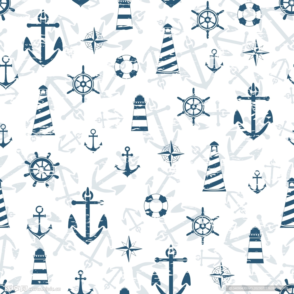 航海灯塔船锚图案