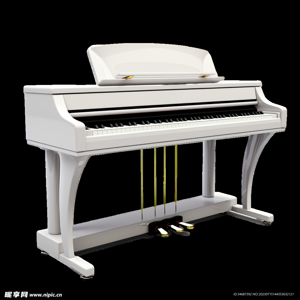 3D电子琴白色电钢琴乐器元素