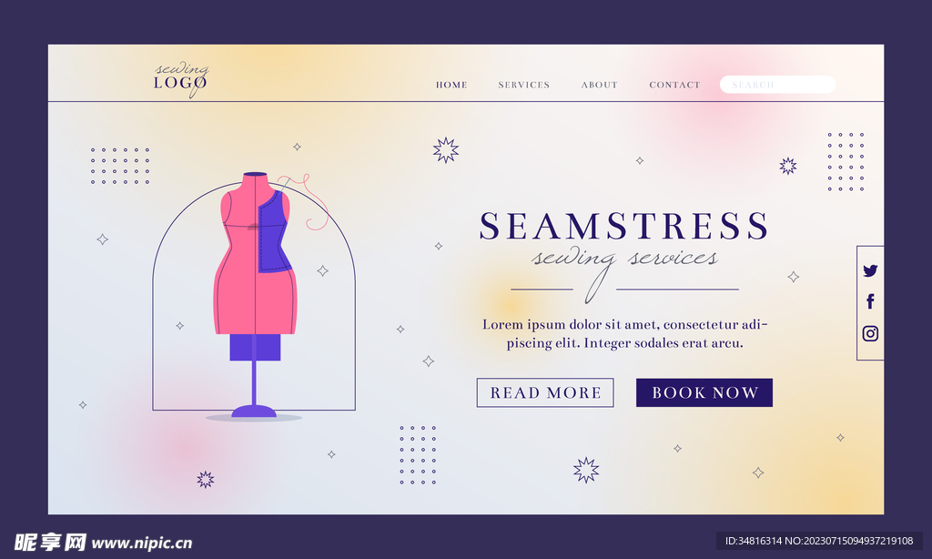 弥散风缝纫机服装行业展板海报图