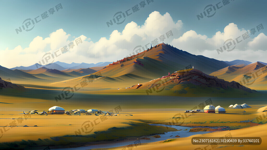 蒙古放牧风景全貌