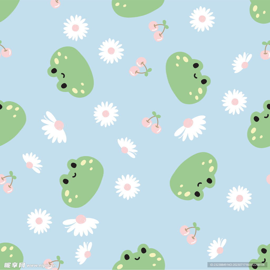 小青蛙 小雏菊 家纺印花设计