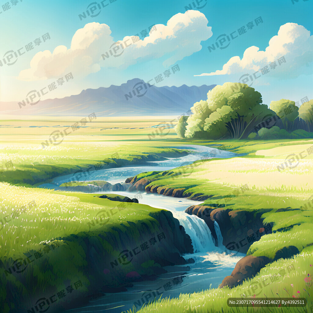 瀑布河流 平原草地 自然风光