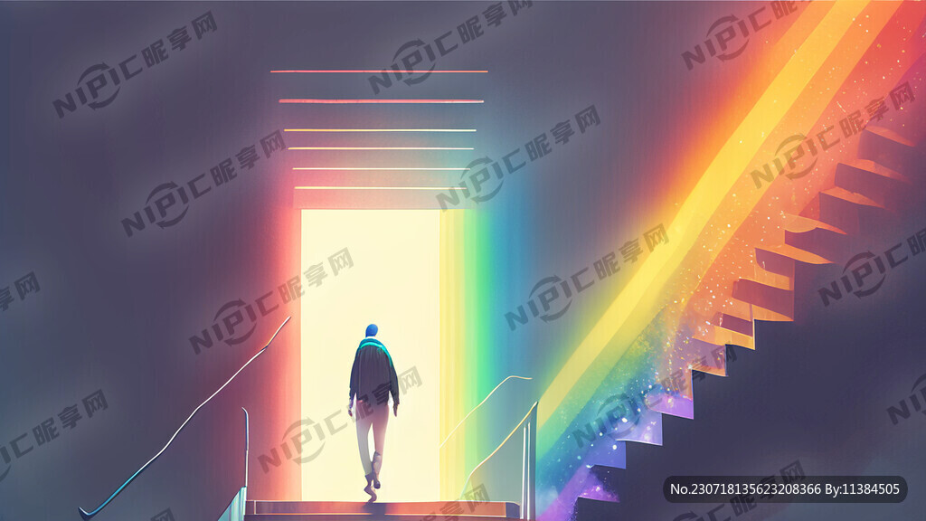 一个人走向楼梯 希望 生命