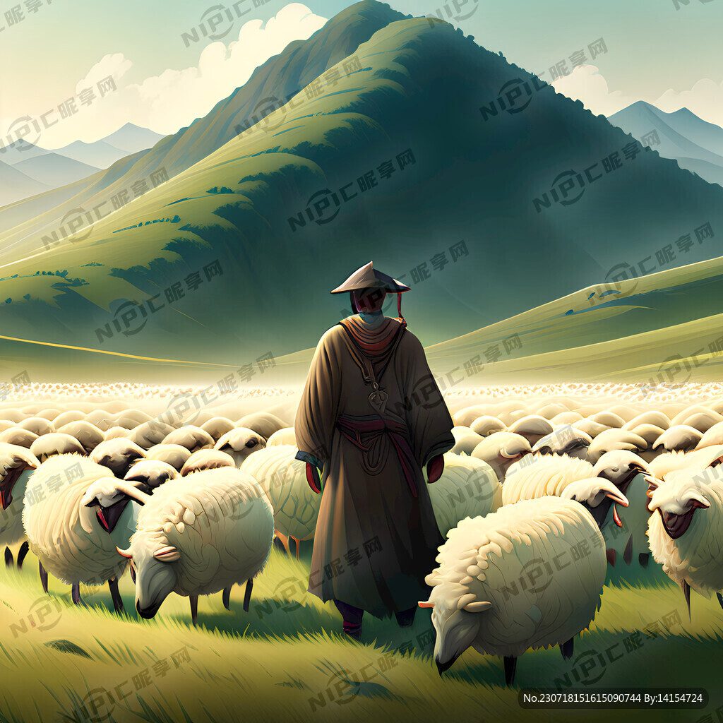 牧羊人羊群草原