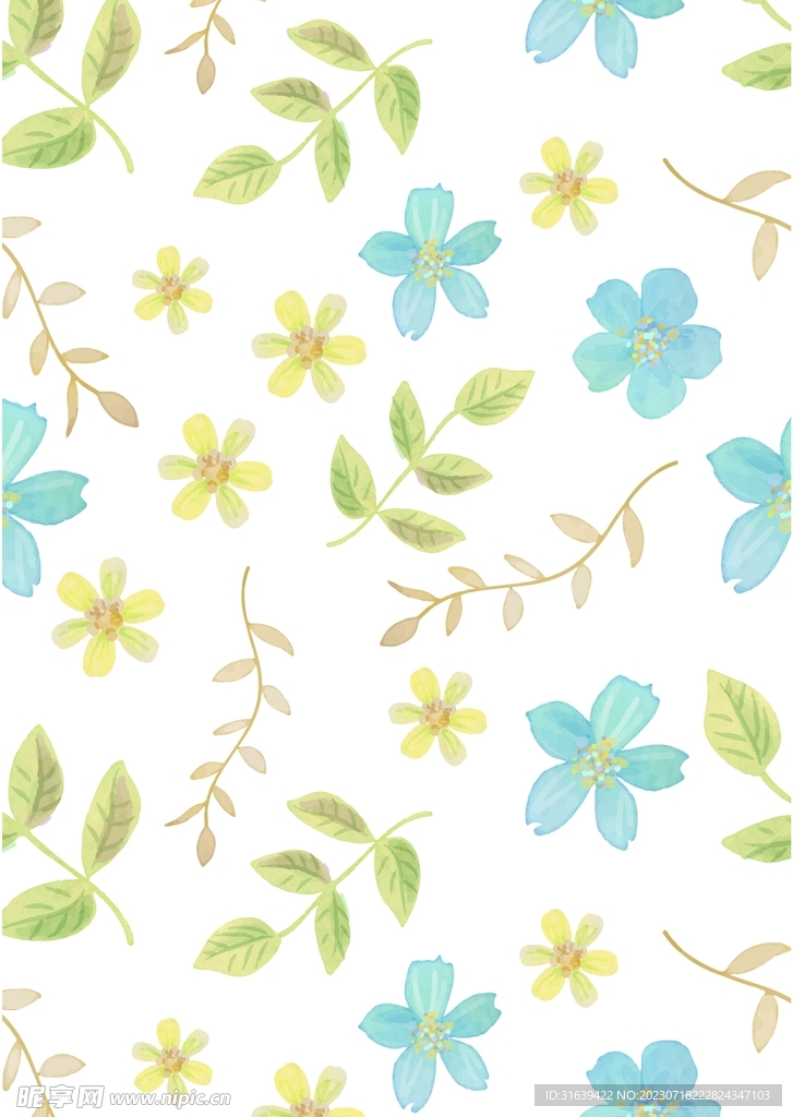小清新花朵叶子手绘背景高清素材