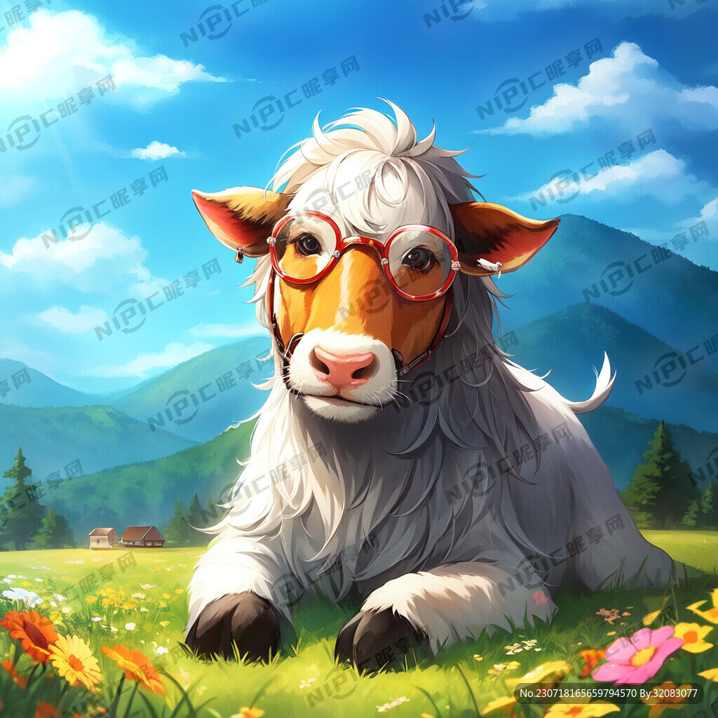 牛 带着一副眼镜 穿着格子衬衫