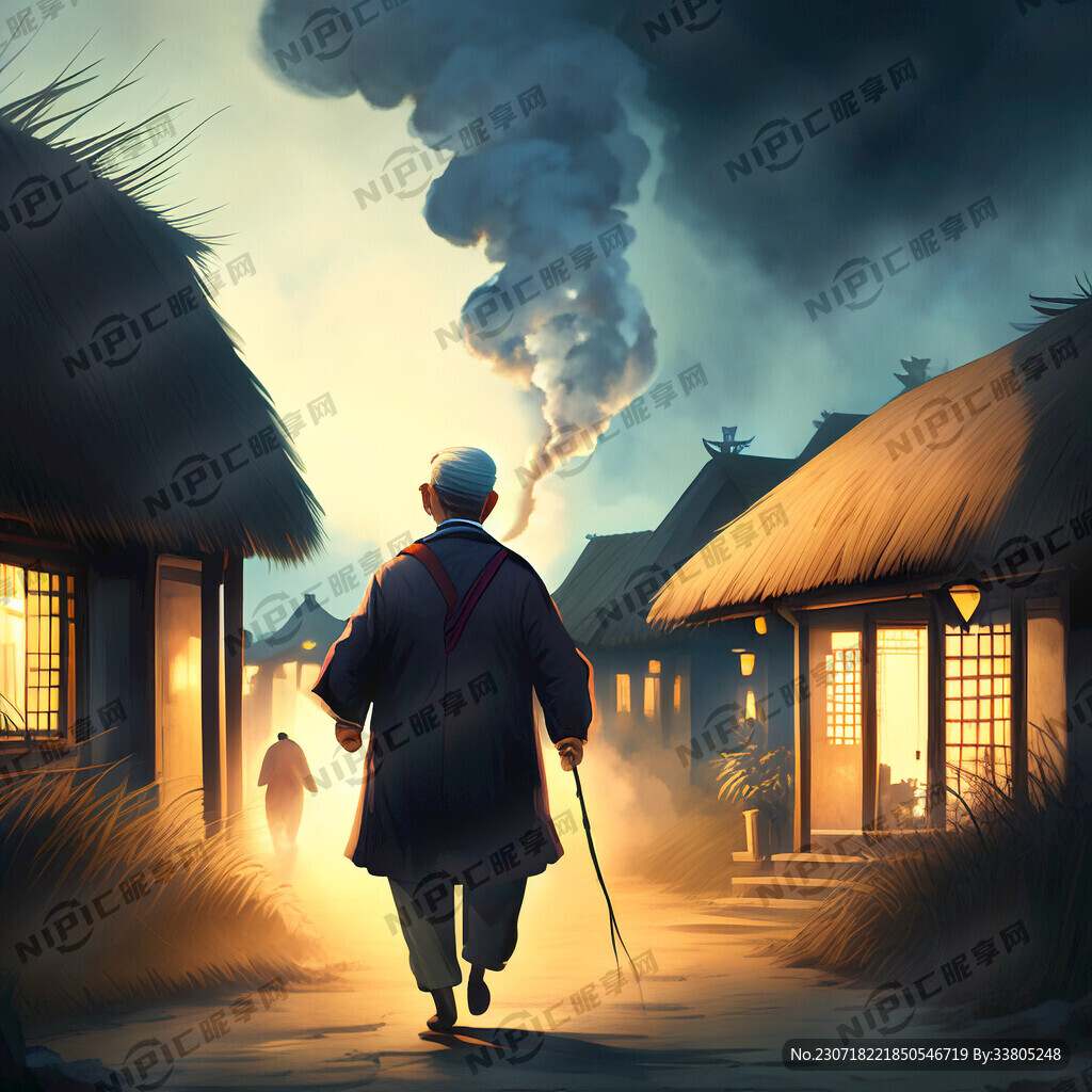 晚上茅草屋冒烟爷爷奶奶在没有门