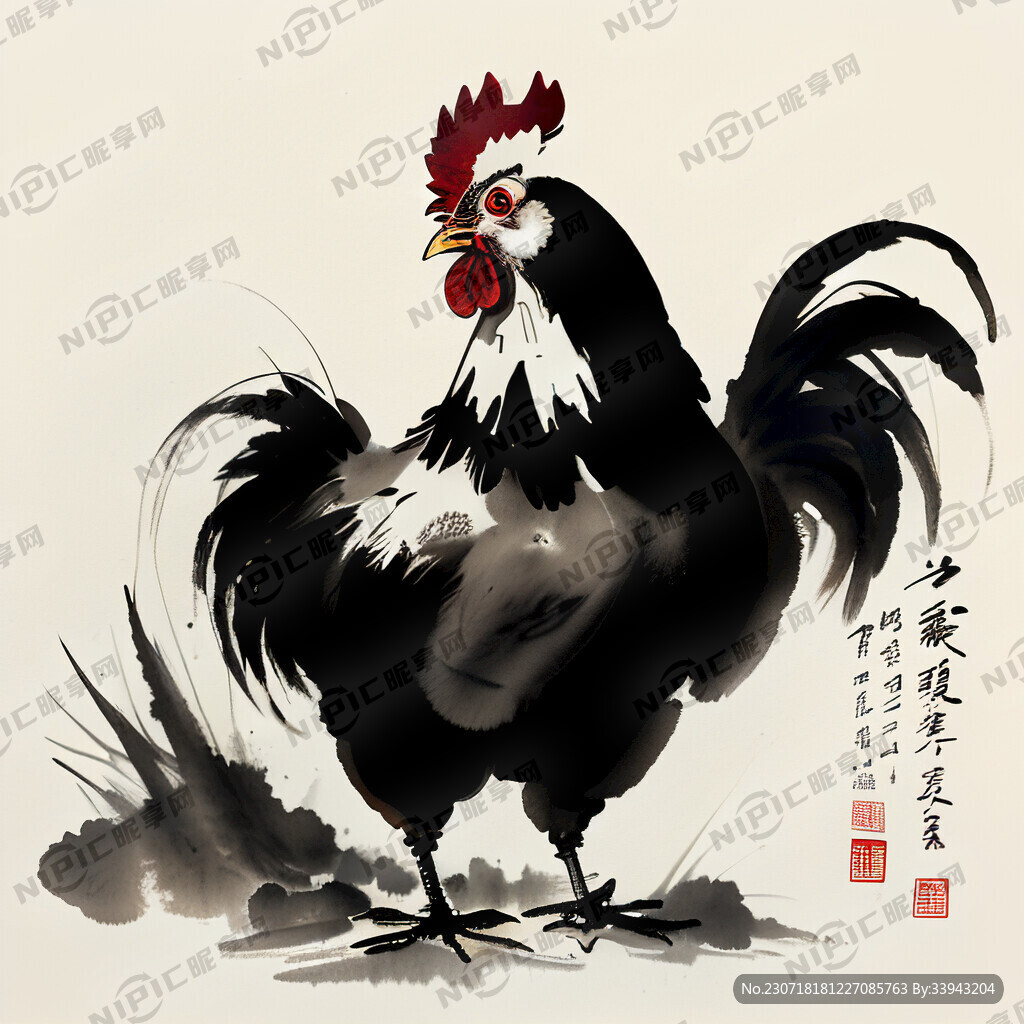 臻品鸡招牌简约水墨图