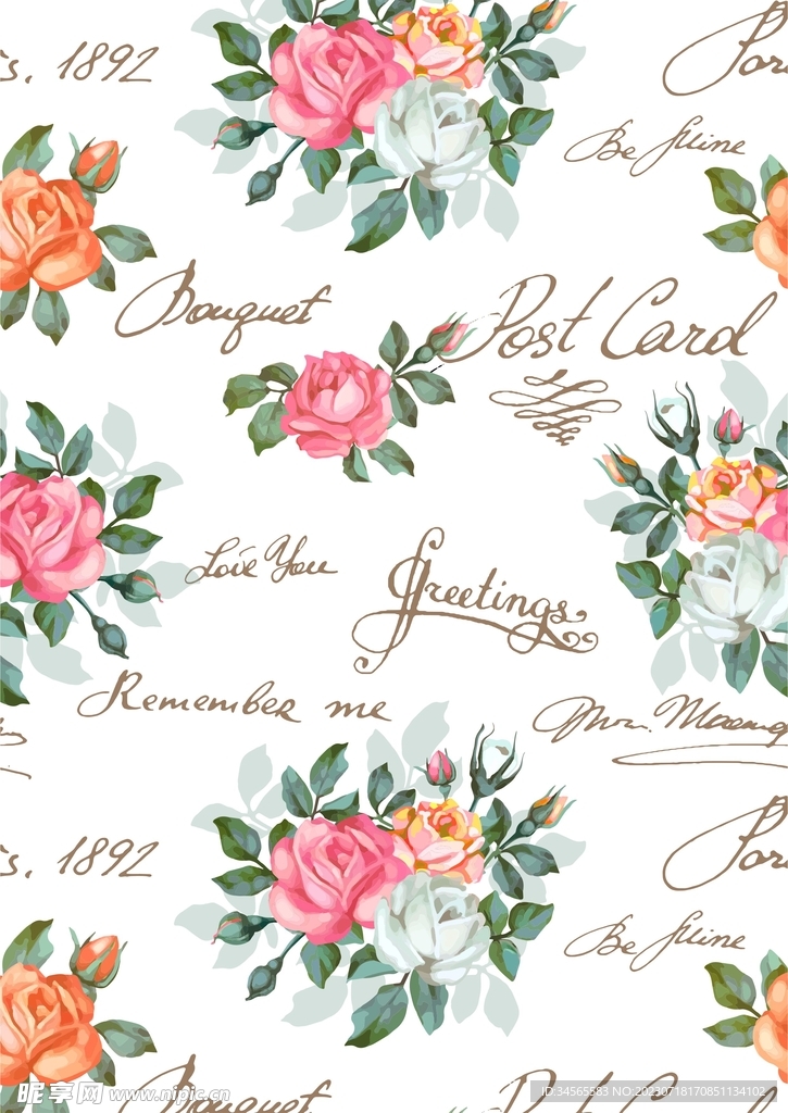 玫瑰花纹英文字高级背景