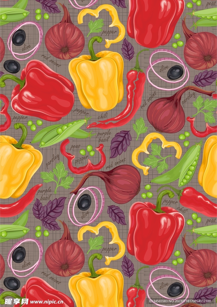 洋葱灯笼椒豌豆香菜卡通画