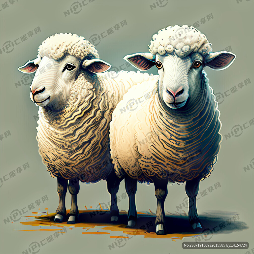 两只绵羊手绘