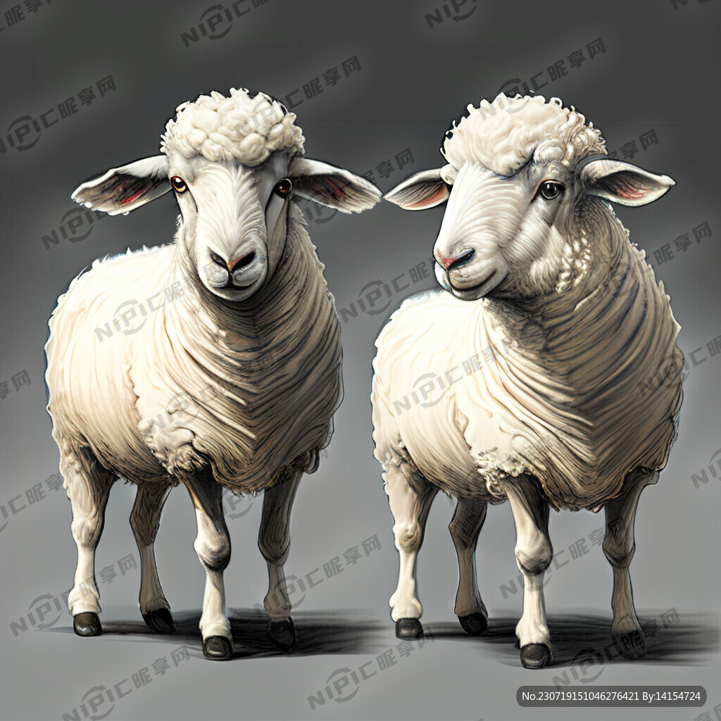两只绵羊素描