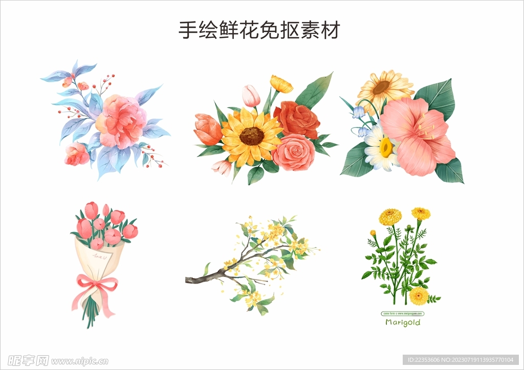 手绘鲜花免抠素材