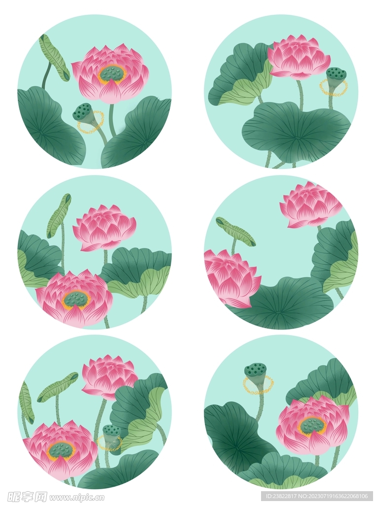古风荷花免扣矢量图
