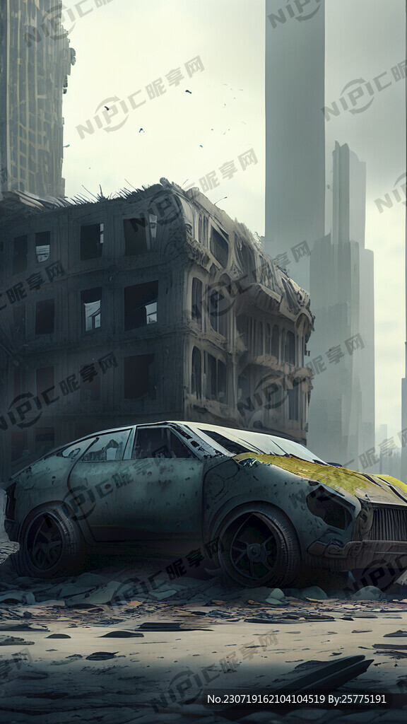 城市废墟 破旧汽车 赛博朋克