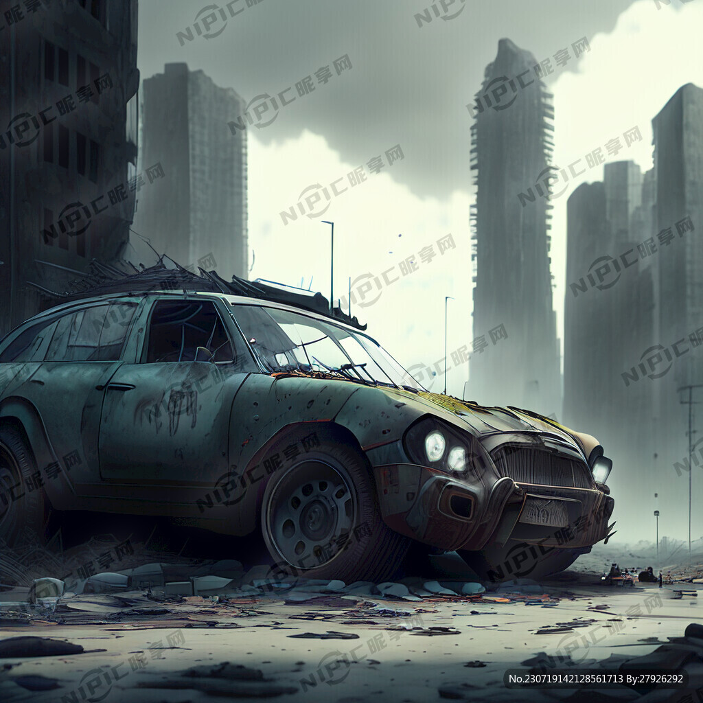 城市废墟 破旧汽车 赛博朋克