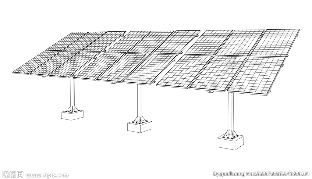 光伏板线描插画