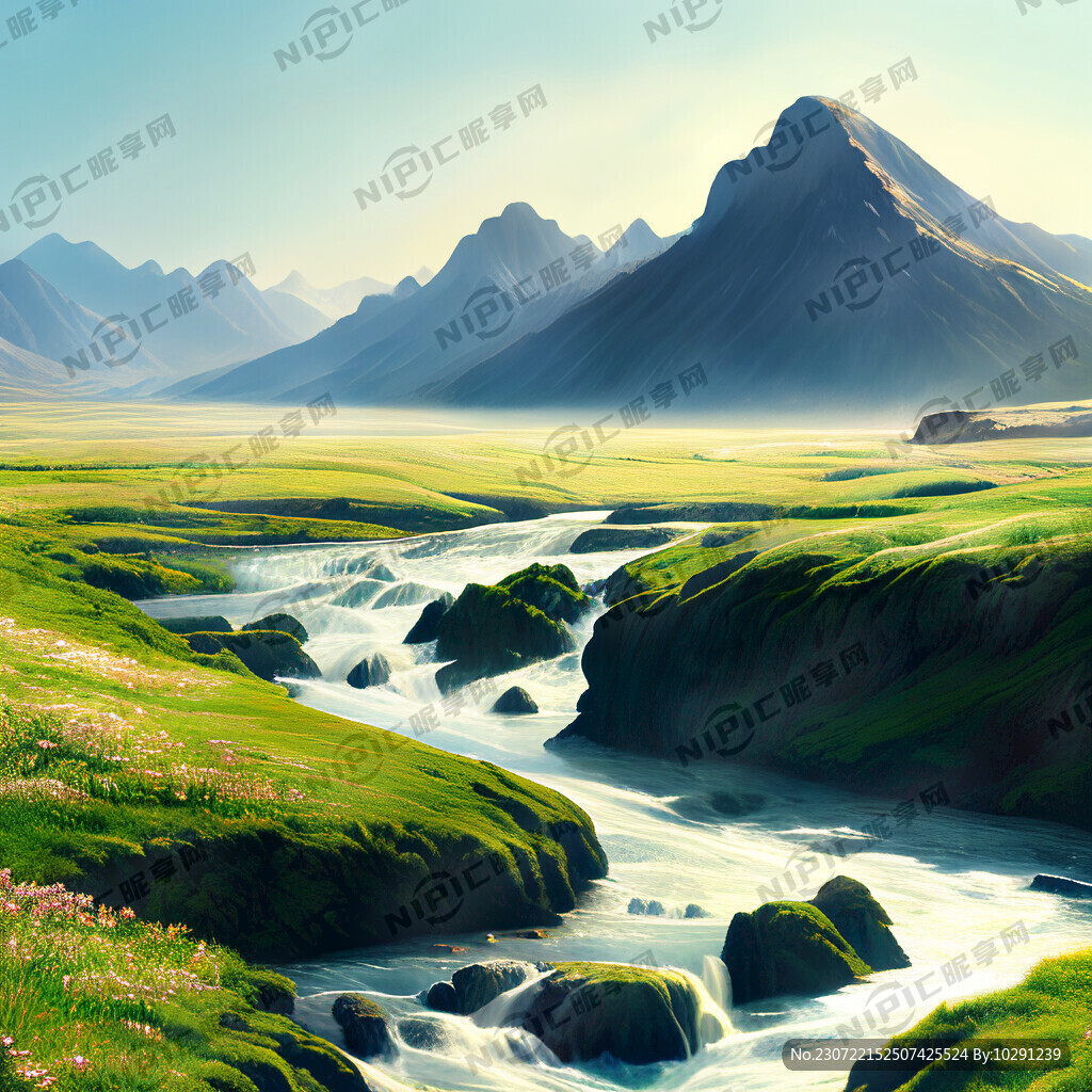 瀑布河流 平原草地 自然风光