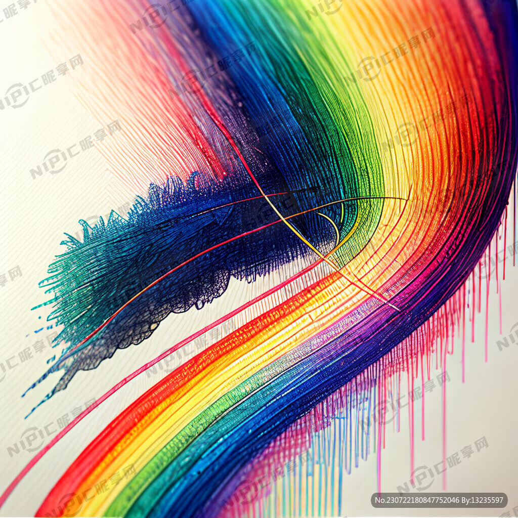 手绘七彩彩虹线条