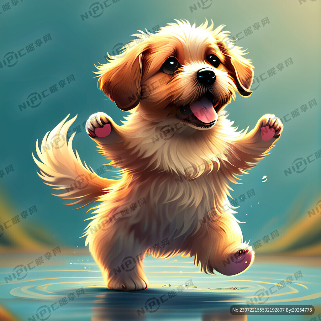 一个在水面上跳舞的卡通小狗