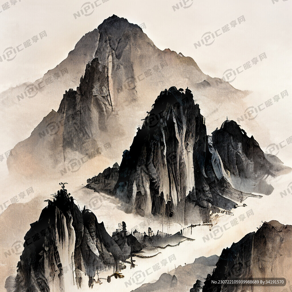 山谷 中国风 中国画 山水