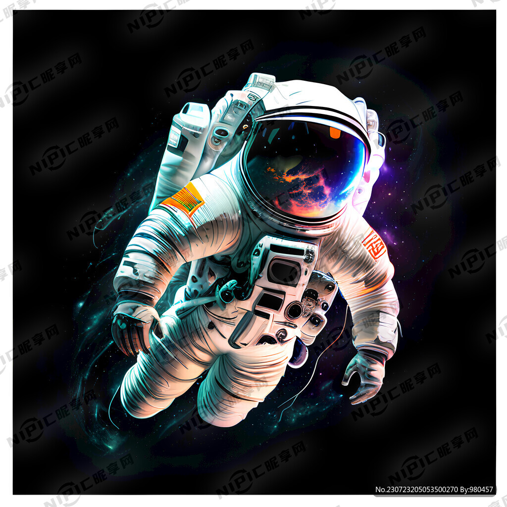 宇航员 漂浮在外太空 黑色背景