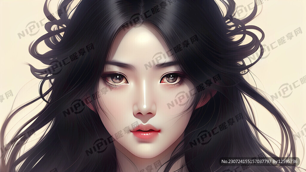 飘逸黑色长发 温柔的眼神 美女