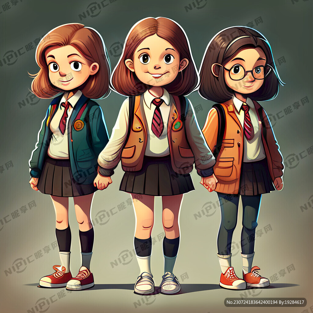 七个高中生和一个领导手牵手卡通