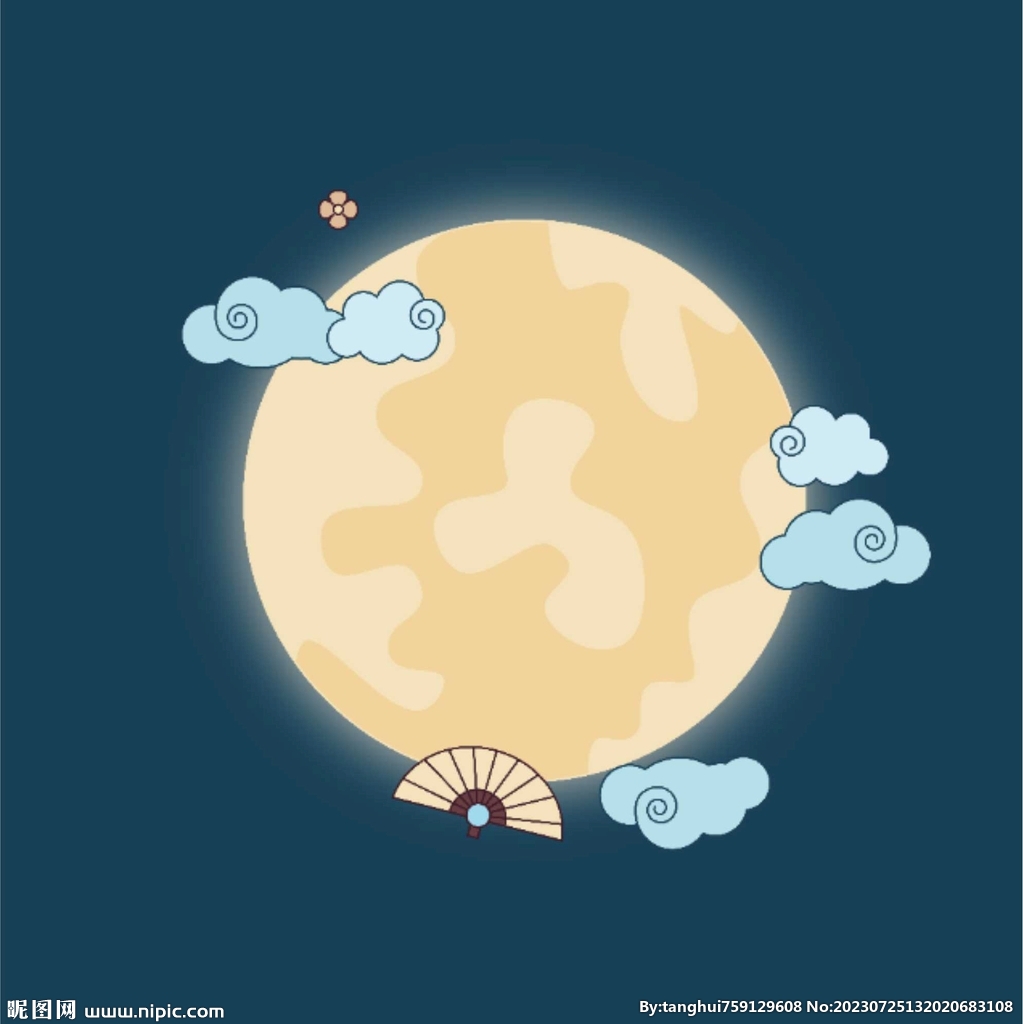 矢量圆月祥云元素