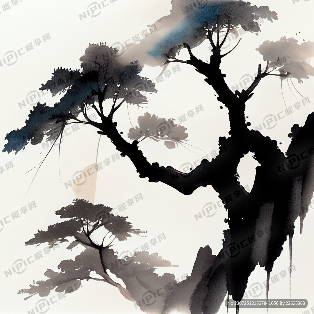 国画 黑白调 没有花的树