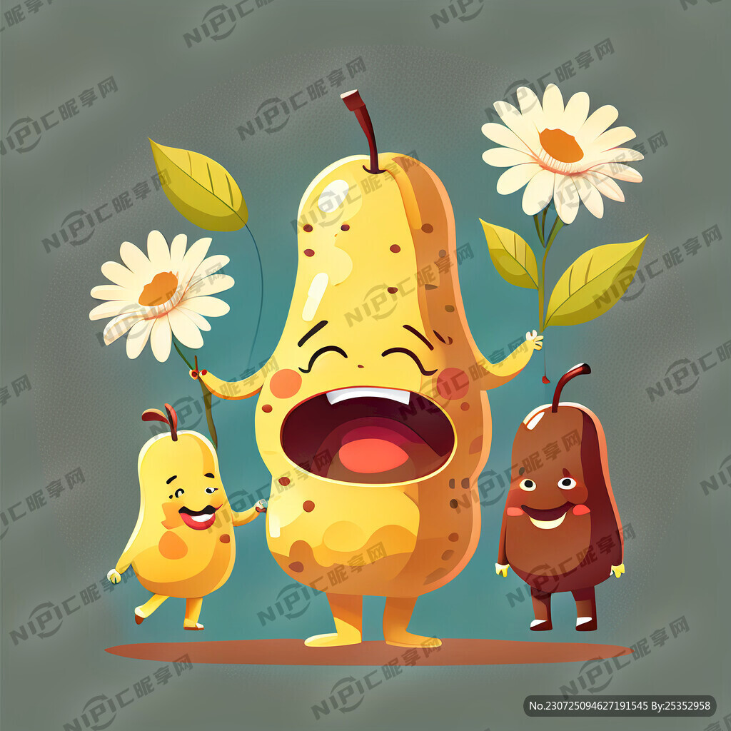 花生跟梨的插画 拟人化 扁平风