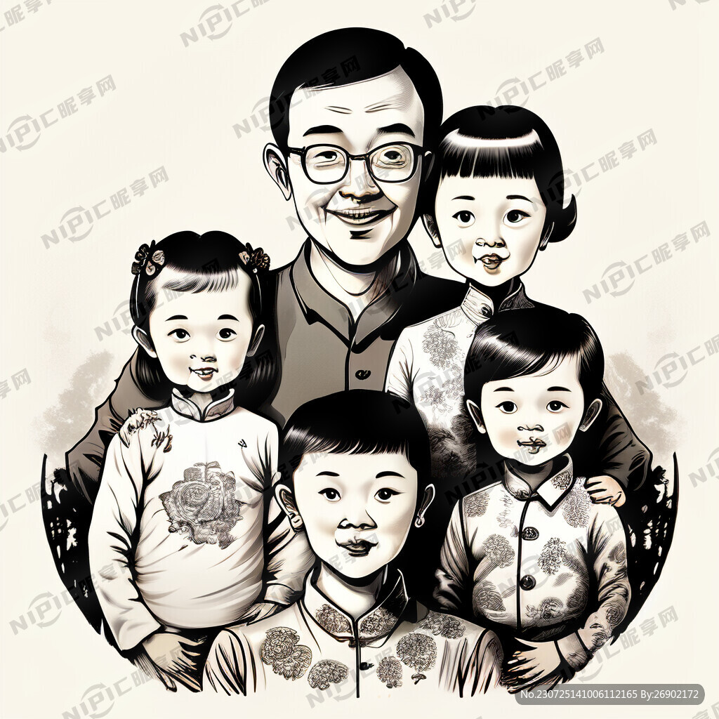 家庭 黑白 线条图 爸爸 妈妈