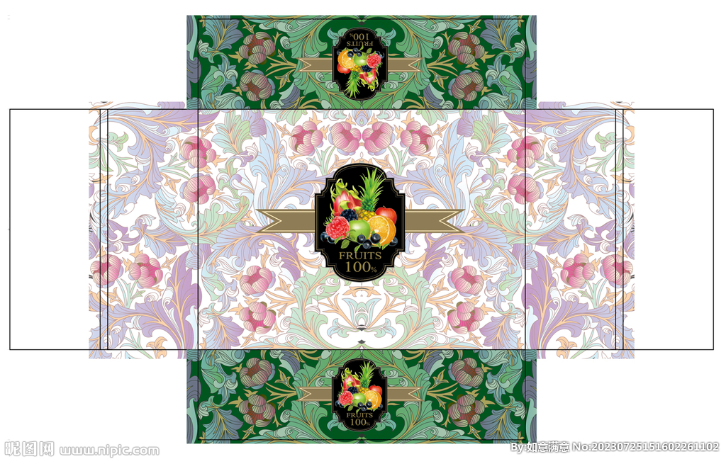 欧式花纹水果箱包装平面展开图
