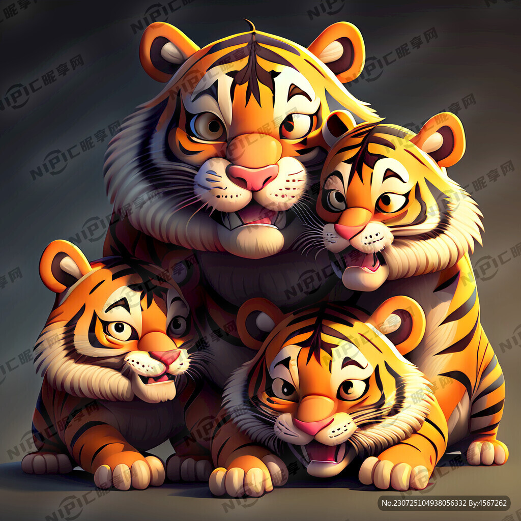 很多只卡通老虎层叠在一起