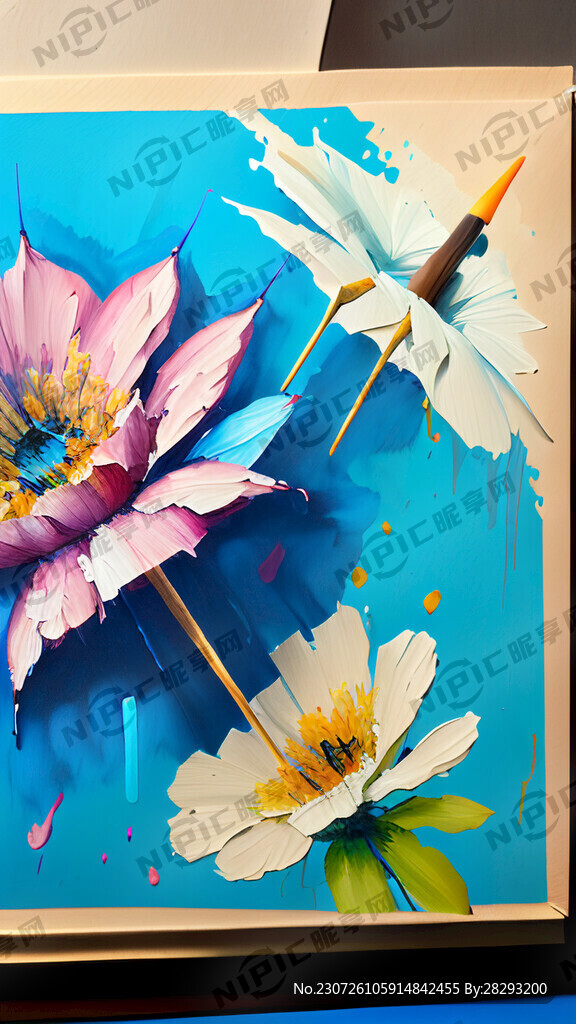 蓝色底色上有手绘的油纸伞