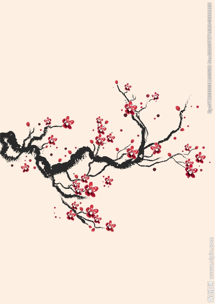 国风红梅矢量图