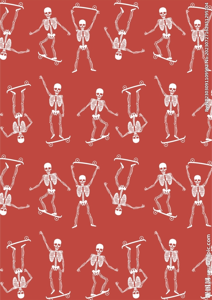 骷髅骨头玩滑板卡通