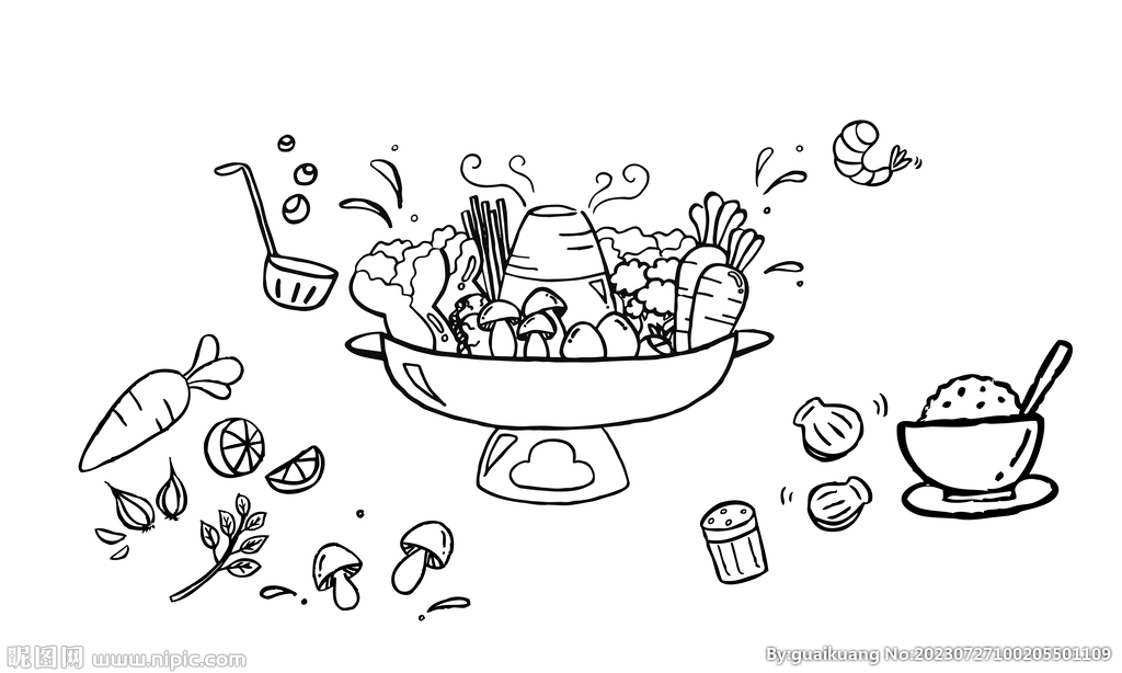 火锅线描插画
