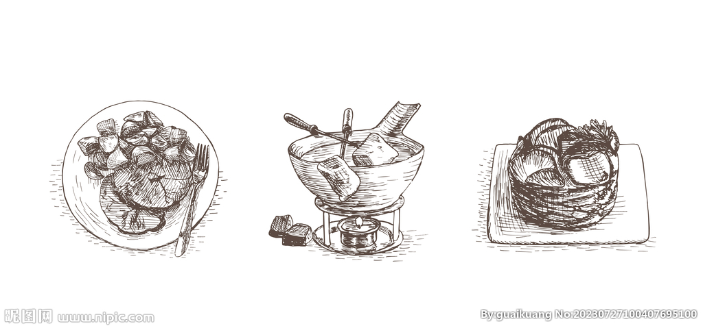 西餐美食线描插画