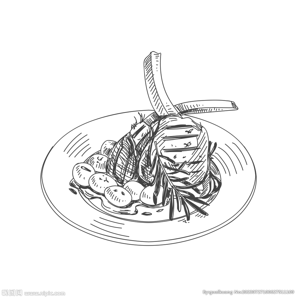 烤羊排线描插画