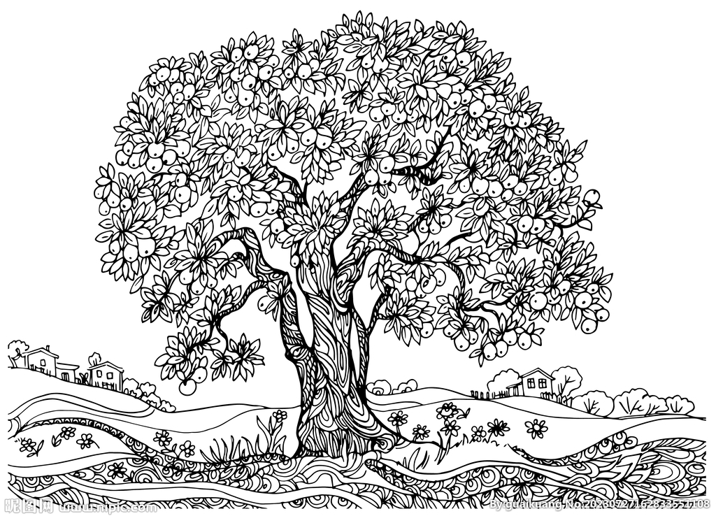 果树线描插画背景