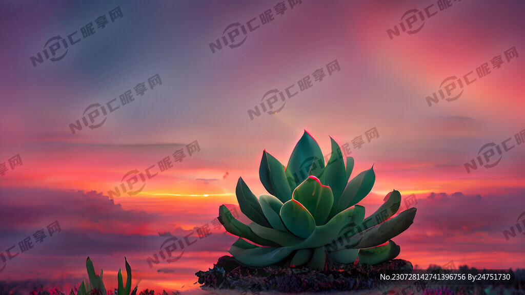 多肉植物加晚霞天空