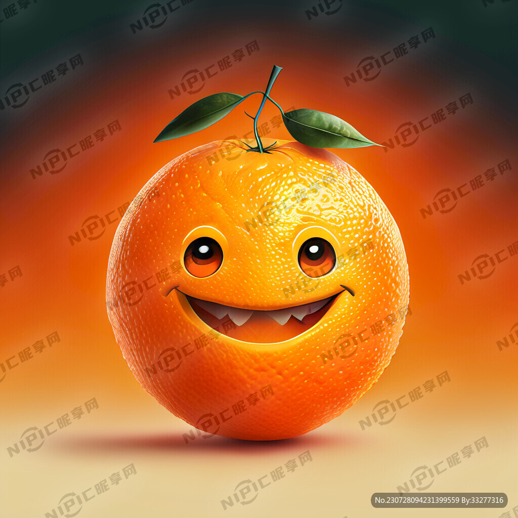 一个橙子 橙子脸上带有笑容