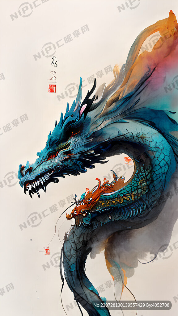 中国龙 头向前看 有完整龙身