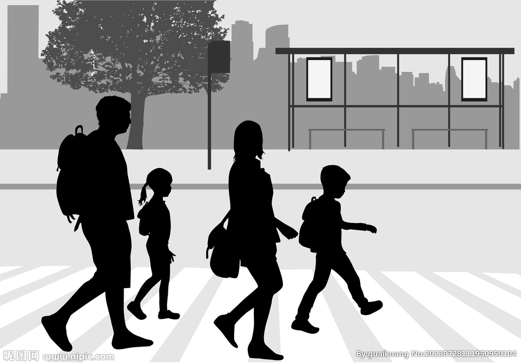 街道行人剪影插画