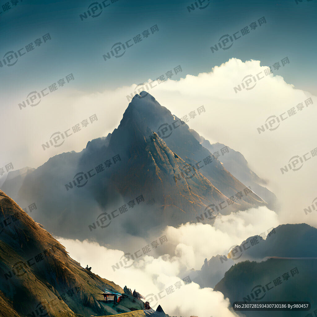 云海中的山峰 翻滚的云海