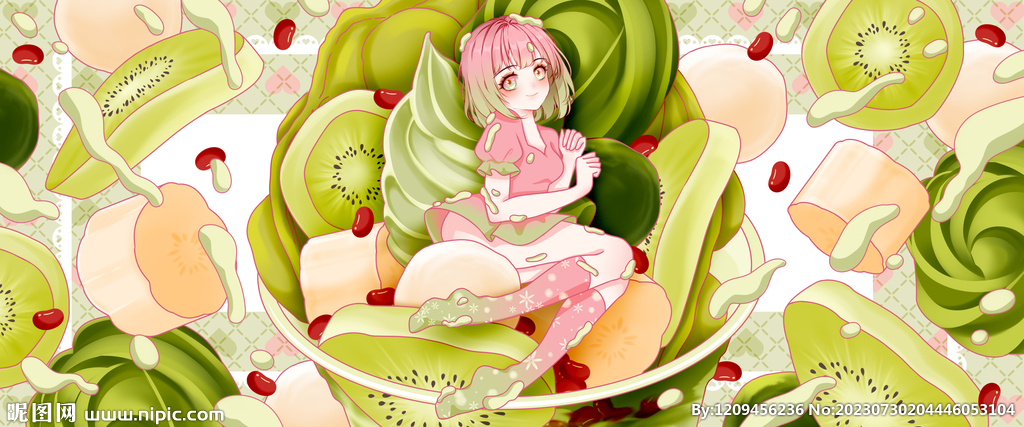 冰淇淋女生插画