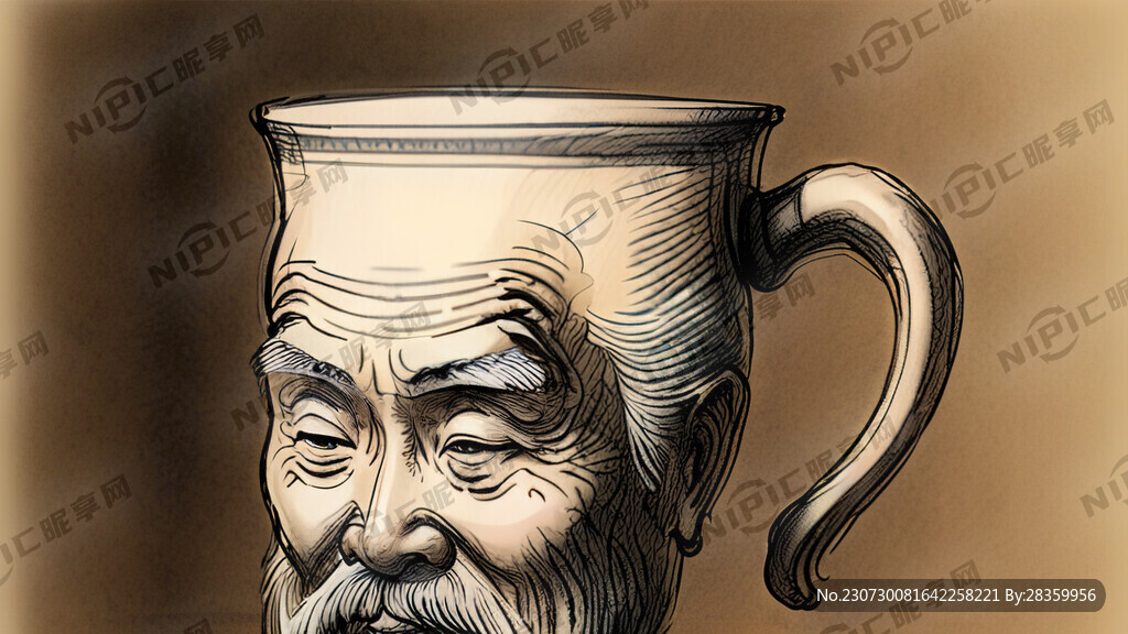 啤酒古典酒杯 老头喝酒素描