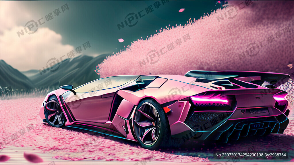 粉色兰博基尼跑车 游戏梦幻唯美